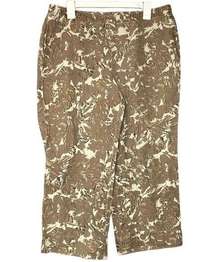 J.Jill Love Linen 100% Linen Brown Leaf Printed Crop Pull On Pants Size Medium