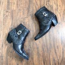 Dingo • vintage 90s western ankle boots cowgirl black leather snakeskin reptile