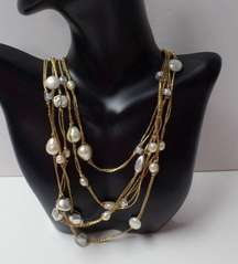 PEARLIZED GOLDTONE MULTI-STRAND TWISTED NECKLACE