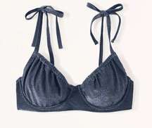 Abercrombie & Fitch Sz M Curve Love Tie Strap Underwire Bikini Top Blue Sparkly