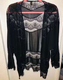 Small Black Sheer Open Hollow Out Lace Shawl / Cardigan / Coverup