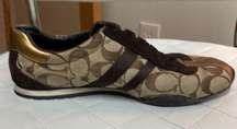 Coach Katelyn sneakers 8.5M women's Q048 signature tennis shoes brown tan gold