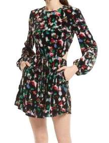 OPEN EDIT Floral Print Open Back Velour Long Sleeve Minidress NWOT Size Medium