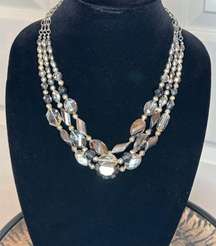 Multi Strand Necklace Silver Chain clear, topaz and onyx colored discs