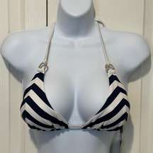 NWT  Triangle Bikini Top Only Navy Blue White With Gold Hardware XL