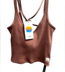 Vuori Women’s Rib Crop Tank Cropped Athletic Top Color Marsala Pink XS