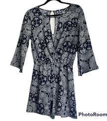 Hippie Chic Navy Paisley 3/4 bell sleeve romper Size Small