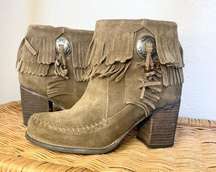 Sbicca Jessa  Suede Fringe Leather Ankle Bootie Boho Southwest Size 7