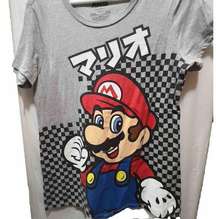 Junior Women's Gray Super Mario Checkered Nintendo T-Shirt 2XL