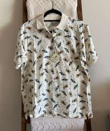 NWT Bobby Jones cream golf print collared  shirt