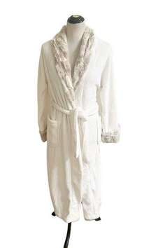 Carole Hochman Women Robe M Ivory Faux Fur Plush Wrap with Pockets Long Sleeve