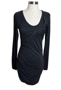 Joes Jeans Bodycon Dress Womens Medium Black Linen Long Sleeve Ruched Mini