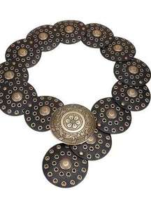 Large Round BELT Medallion Dark Brown Concho Disc Western Womens - Medium