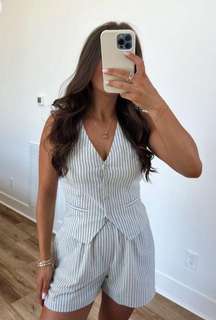 Blue Stripe Shorts And Vest Set