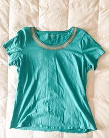 Gold Collar Teal Short Sleeve Top Size Large