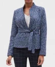 Banana Republic Tweed Tie Belt Jacket blue & White Sz 12P