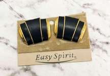 Vintage Easy Spirit Shoe Clips Black Leather Gold Toned Metal NWT