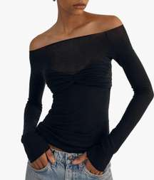 Black  Mesh Rouched Top