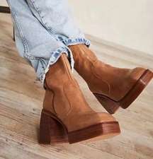 FREE PEOPLE NWOB $298 Ruby Shine Chunky Platform Boots Tan Size 10