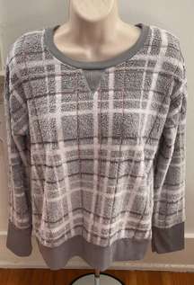 Fleece Plaid Gray & White Sweatshirt, size S