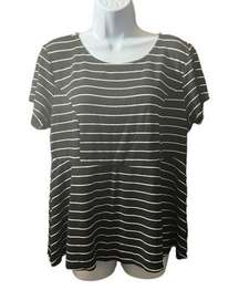 Torrid Black and White Striped Peplum Ponte Crew Neck Top‎ 1 (1X)