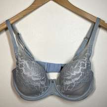 Natori Bra Womens 32DD Blue Flora Contour Underwire Floral Lace Mesh