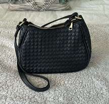 Boutique Faux Leather Woven Moon Bag Shoulder Purse Black Textured Everyday