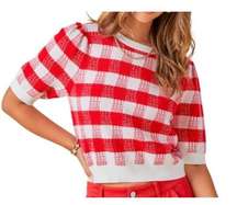 Day + Moon red white plaid knit cropped sweater size Large NEW