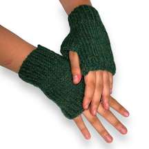 Womens Handcrafted Fingerless Glove Knit Solid Green Lightweight OS