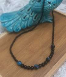 Artisan Hand Crafted Recycled Glass and Obsidian Stone Bead Necklace