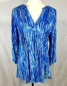 blue pleated jacquard print cold shoulder top size large