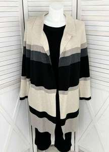 Chico’s Zenergy Striped Colorblock Cotton Cashmere Cardigan Sweater Tan Black XL