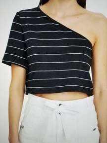 The Range Striped Bare Shoulder T-Shirt Crop Top Horizontal Stripe Black Size XS