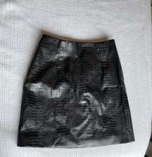 Print Black Leather Mini Skirt