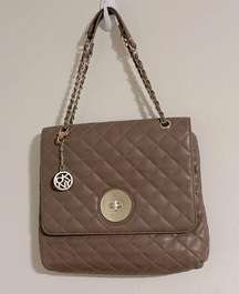 DKNY quilted leather taupe purse tote bag Donna Karan