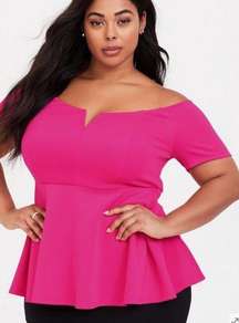 Torrid Scuba Off-Shoulder V Bar Peplum Top sz 5 5X NWT Career Pink Shirt