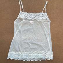 Jezebel white polka dot lace sheer mesh lingerie cami tank top adjustable size M