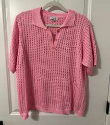 Open-Knit Pink Top with Collar 