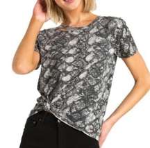 n:Philanthropy Women's Gray Multi Python Print Front Knot Harlow BFF Tee sz XS