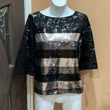 SB by Sachin & Babi black and silver sequin lace top