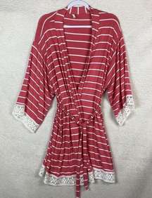 PinkBlush Maternity Size Small Tied Robe Swim Cover Up Lace Trim Pink Striped