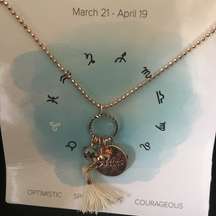 ARIES Zodiac Necklace w Tassel & Stone Optisimist