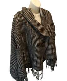 Cape Scarf Glen Plaid BLACK  Light Acadamia Wool Blanket Cozy Wrap Poncho