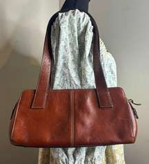 Vintage  Purse Cognac Brown Leather Shoulder Baguette Bag Double Straps