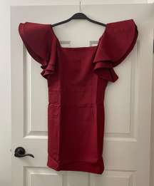 | NWOT | Square Neck Ruffle Sleeve Dress | S | Burgundy | CD02485