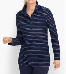 T by Talbots Striped Long Sleeve Pullover Navy Blue Multicolor Size XS