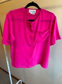 Vintage Oscar de le Renta 100% silk hot pink blouse, size 10