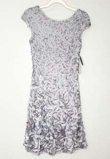 Theia Womens Sheath Dress Beaded Petal Appliqué High Neck Lined Silver Size 6