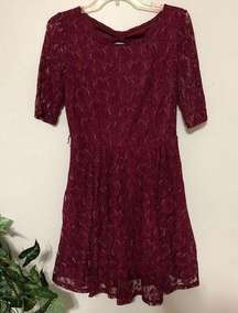 By & By Festive Wine & Gold A-Line Lace dress