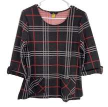 Jules & Leopold Pocket Front Top Womens M Plaid 3/4 Sleeves Round Neck Stretch